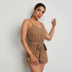 Однотонный комбинезон на бретельках с поясом Shein