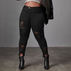 Рваные джинсы размера плюс с высокой талией Shein