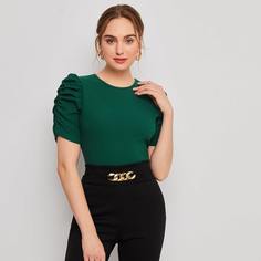 Однотонная футболка с пышными рукавами Shein