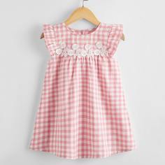 Платье в клетку с кружевной отделкой для девочек Shein