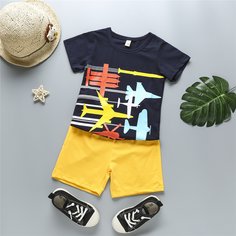 Шорты с карманом и футболка с принтом самолета Shein