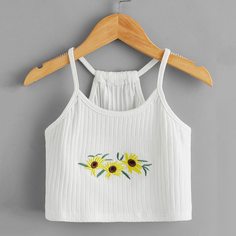 Вышивка С цветочным принтом Повседневный майки для девочек Shein