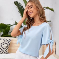 Однотонная блузка Shein
