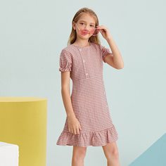на молнии Клетка Бохо Платья для девочек Shein