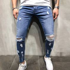 Разрезы Одноцветный Мужские джинсы Shein