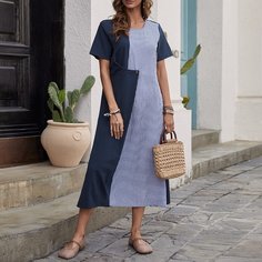 Контрастное платье в полоску с пуговицами Shein