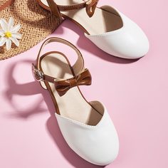 Двухцветные балетки с бантом для девочек Shein