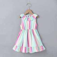 с оборками Полосатый Повседневный Платья для девочек Shein