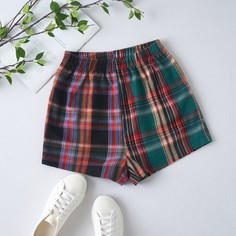 Шорты в клетку с эластичной талией Shein