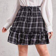 Юбка размера плюс в клетку с присборенной талией Shein