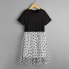Контрастное платье с узором сердечка для девочек Shein