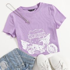 Топ с принтом мотоцикла Shein