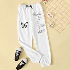 Спортивные брюки с узором бабочки и узлом для девочек Shein