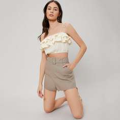 Короткий топ из смесового хлопка с оборками Shein