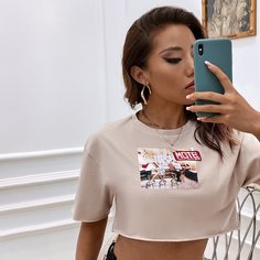 Короткая футболка с текстовым и графическим принтом Shein