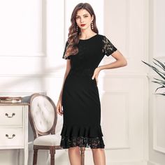 Платье-карандаш с кружевной отделкой Shein