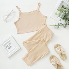 Вязаная майка и спортивные брюки в рубчик для девочек Shein