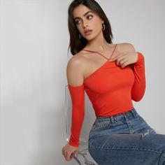 трикотажный Одноцветный Элегантный Футболки Shein