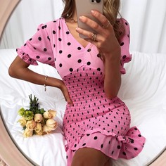 Платье в горошек с оборкой Shein