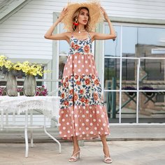 Платье на бретельках с цветочным принтом в горошек Shein