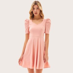 Однотонное платье с пышным рукавом Shein