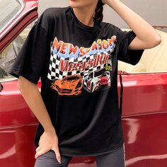 Короткая футболка в клетку с текстовым принтом Shein