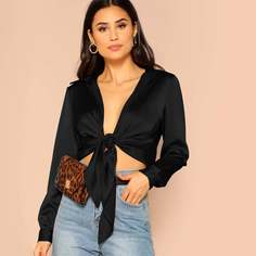 Однотонный Топ С Узлом Спереди Shein
