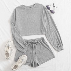 Вязаная футболка и шорты на кулиске Shein
