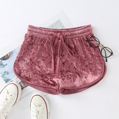 Однотонные бархатые шорты на кулиске Shein
