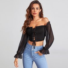 Топ с открытыми плечами и шнурком Shein
