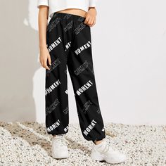 Брюки с текстовым принтом для девочек Shein