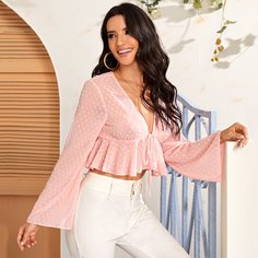 Топ с глубоким воротником и узлом Shein