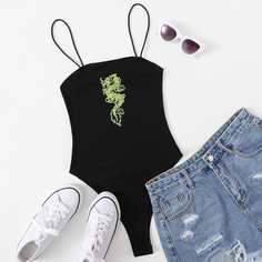 Боди на бретелях с принтом дракона Shein