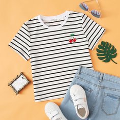 Топ в полоску с вышивкой для девочек Shein