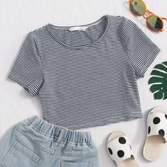 Короткая футболка в полоску для девочек Shein