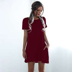 Однотонное платье-футболка с карманом Shein