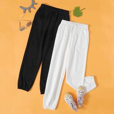 Однотонные спортивные брюки на кулиске для девочек 2шт Shein