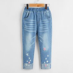 Джинсы с вышивкой звезды для девочек Shein