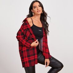 Однобортная блуза в клетку с карманом Shein