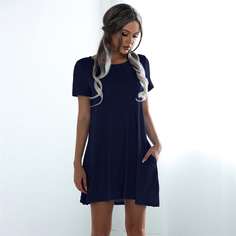 Однотонное платье-футболка с карманом Shein
