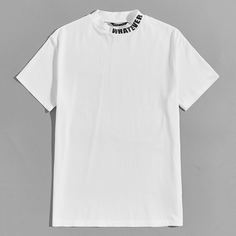 Мужская футболка с текстовым принтом и воротником-стойкой Shein