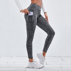 Однотонные Леггинсы С Широким Эластичным Поясом Shein