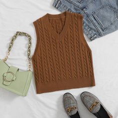 Трикотажный жилет размера плюс с v-образным воротником Shein