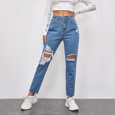 Рваные джинсы с высокой талией Shein