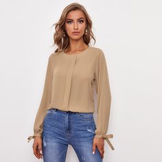 Пуговица Одноцветный Элегантный Блузы Shein