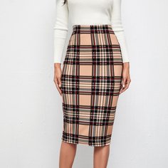 Клетчатый Элегантный Юбки Shein