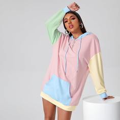 Контрастное платье-свитшот на кулиске с капюшоном Shein