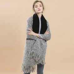 Шарф с бахромой и искусственным мехом Shein