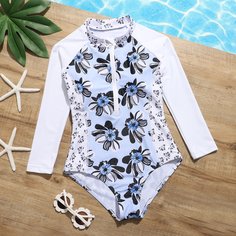 на молнии Цветочный милый Купальники для девочек Shein