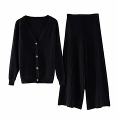 Однотонный кардиган и широкие брюки Shein